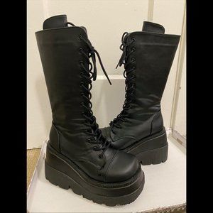 Demonia Combat Platform Lace-Up Mid-Calf Shaker 72 Boots